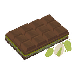 Vector Illustration Logo Clipart Dubai Chocolate Bar or Chocolate with Pistachio Kadayif