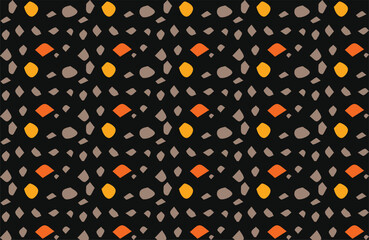 Reptile and geometric abstract pattern. Colorful seamless texture on black background.