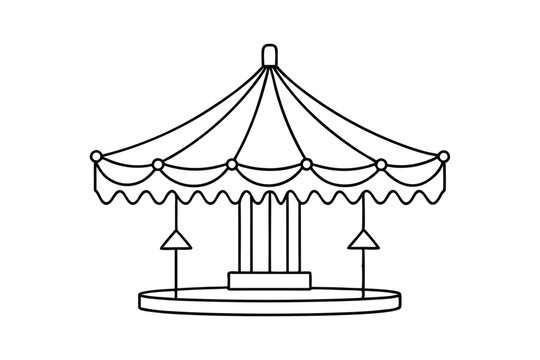 recommend clip art: Vintage Carousel Line Art Vector - Amusement Ride Outline, Black & White, Minimalist Merry-Go-Round Design