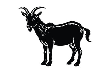 Nigerian Dwarf Goat Silhouette Vector - Farm Animal, Minimal Black & White Outline, Rustic Livestock Design