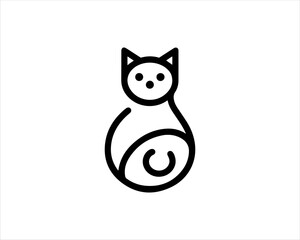 Minimal thin line cat logo vector template. Outline cat icon symbol vector illustration.