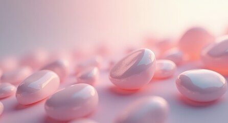 Lucid pebbles in soft pastel colors with a depth of field, close-up view, and serene, minimalistic appeal for abstract wallpapers.