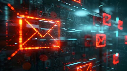 Email technology icon, junk mail compromised information, new email notifications and internet communication concept, email inbox alert and spam virus with warning, and email security protection alert