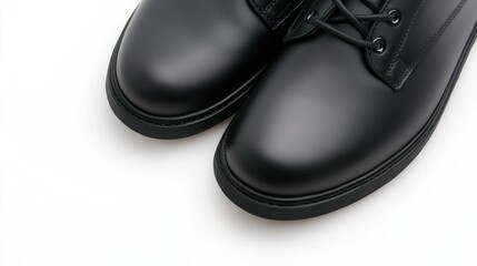 A pair of black shoes with a black sole and a black lace