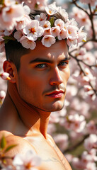 Obraz premium a man with cherry blossom