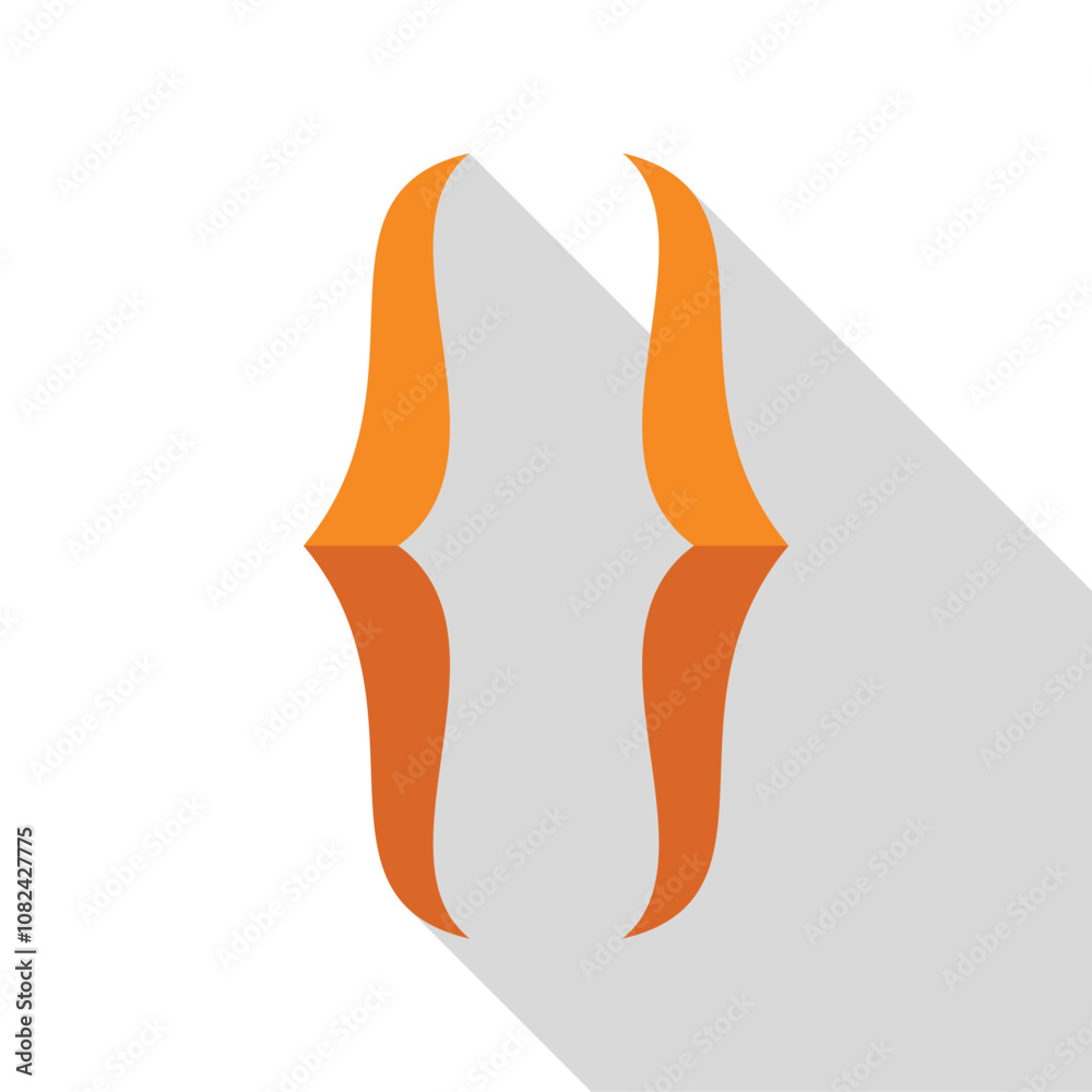 Poster orange curly brackets icon representing programming, coding, and software development with long shad