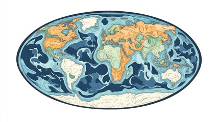 Transparent Earth showing maritime routes flat design front view navigation theme cartoon drawing colored paste