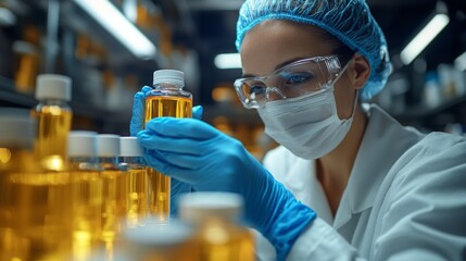 Male cosmetologist preparing facial serum in a laboratory environment during a skincare session