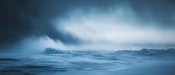 Fototapeta premium A snowy landscape under dramatic clouds in a remote area showcasing the serene beauty of winter’s chill during daylight