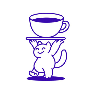 Vector logo design template and graphic elements for advertising, branding, posters and banners, funny cartoon illustrations with smiling character, coffee cup mascot, print and sticker
