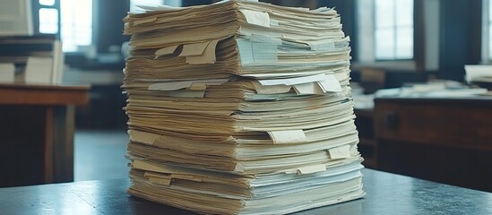 Fototapeta premium A Large Stack of Papers on a Table