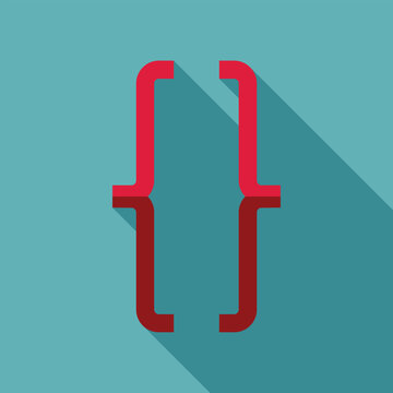 Red curly brackets symbol representing programming, coding, and software development on a teal background