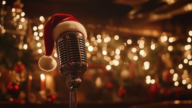 microphone in a Christmas hat