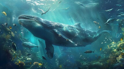 Fototapeta premium There is a world of wonder and mystery beneath the ocean's surface, where magnificent and fearsome creatures can be found.