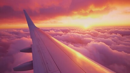 Obraz premium Beautiful Sunset View from Airplane Wing