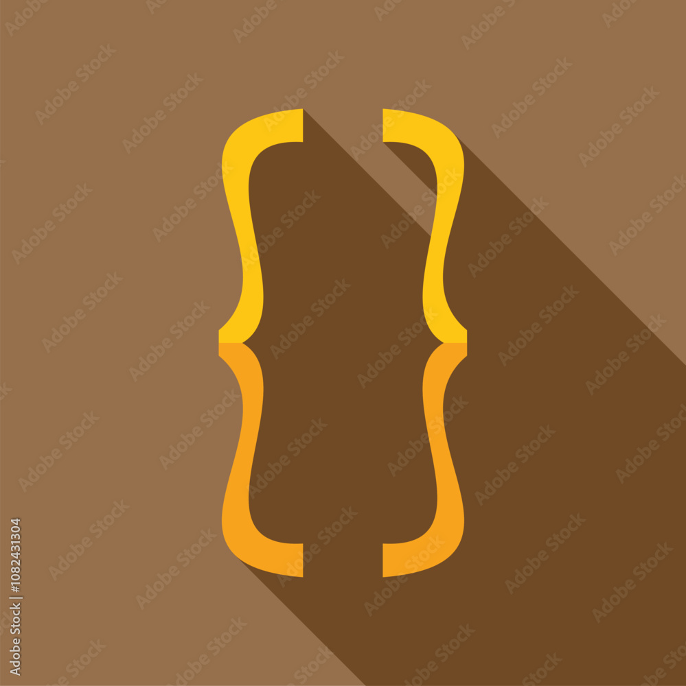 Poster yellow curly brackets symbol casting a long shadow on a brown background, representing programming a