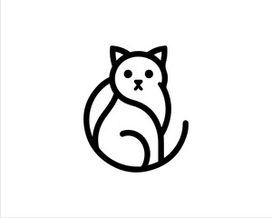 Minimal thin line cat logo vector template. Outline cat icon symbol vector illustration.