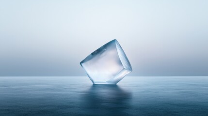 A cube of ice is floating on the surface of a body of water
