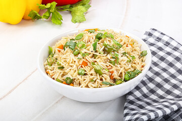 Indian vegetarian cuisine rice with vegetables
