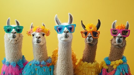 Funky Fellows: A Playful Llama Lineup in Colorful Accessories