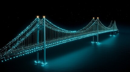 Fototapeta premium Illuminated Suspension Bridge Nighttime Landscape Architecture