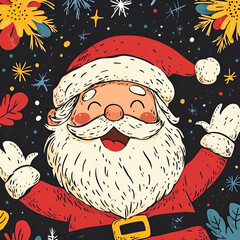 Seamless pattern cute Christmas and little Santa funny