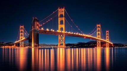 Obraz premium Golden Gate Bridge Illuminated Nighttime San Francisco Landmark