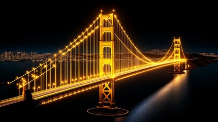 Obraz premium Golden Gate Bridge Night Lights San Francisco Skyline Cityscape