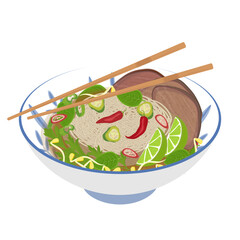 Vector Illustration Logo Clipart Vietnamese rice noodles Pho Noodles or Pho bo Noodles