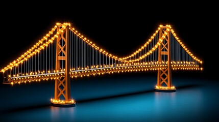 Fototapeta premium Illuminated Golden Gate Bridge Nighttime Architecture Landmark 3D Rendering