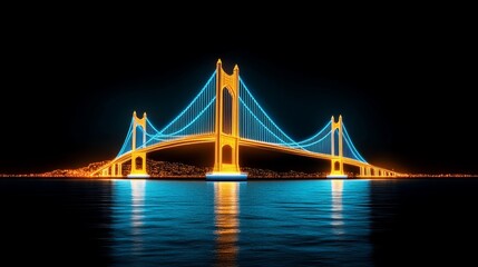 Fototapeta premium Illuminated Suspension Bridge Over Cityscape at Night