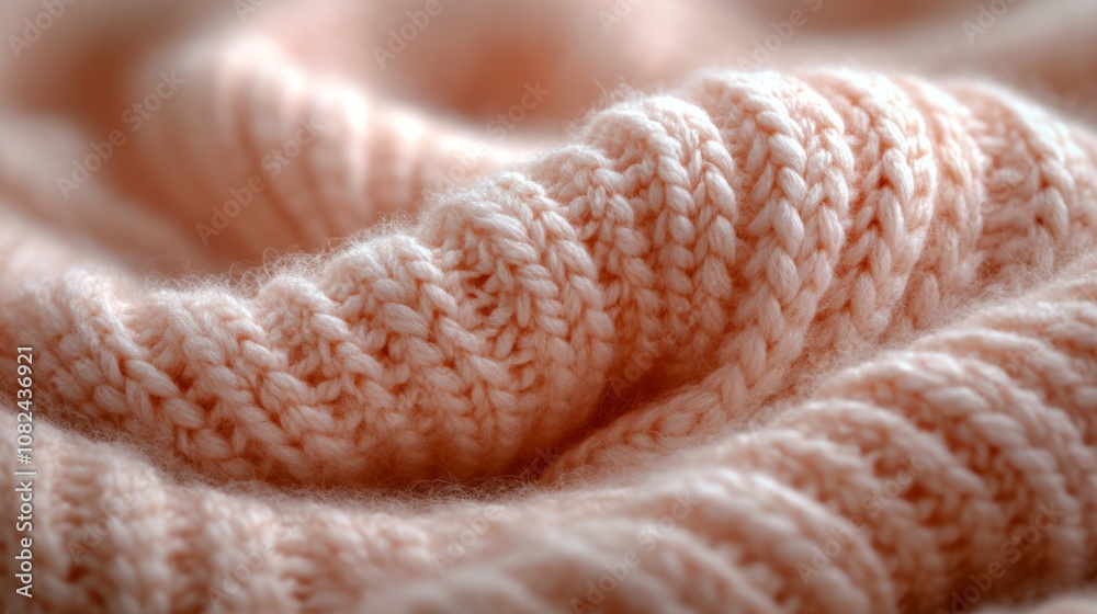 Aufkleber a close-up view reveals the delicate texture of soft pink knitted fabric, displaying beautiful craft
