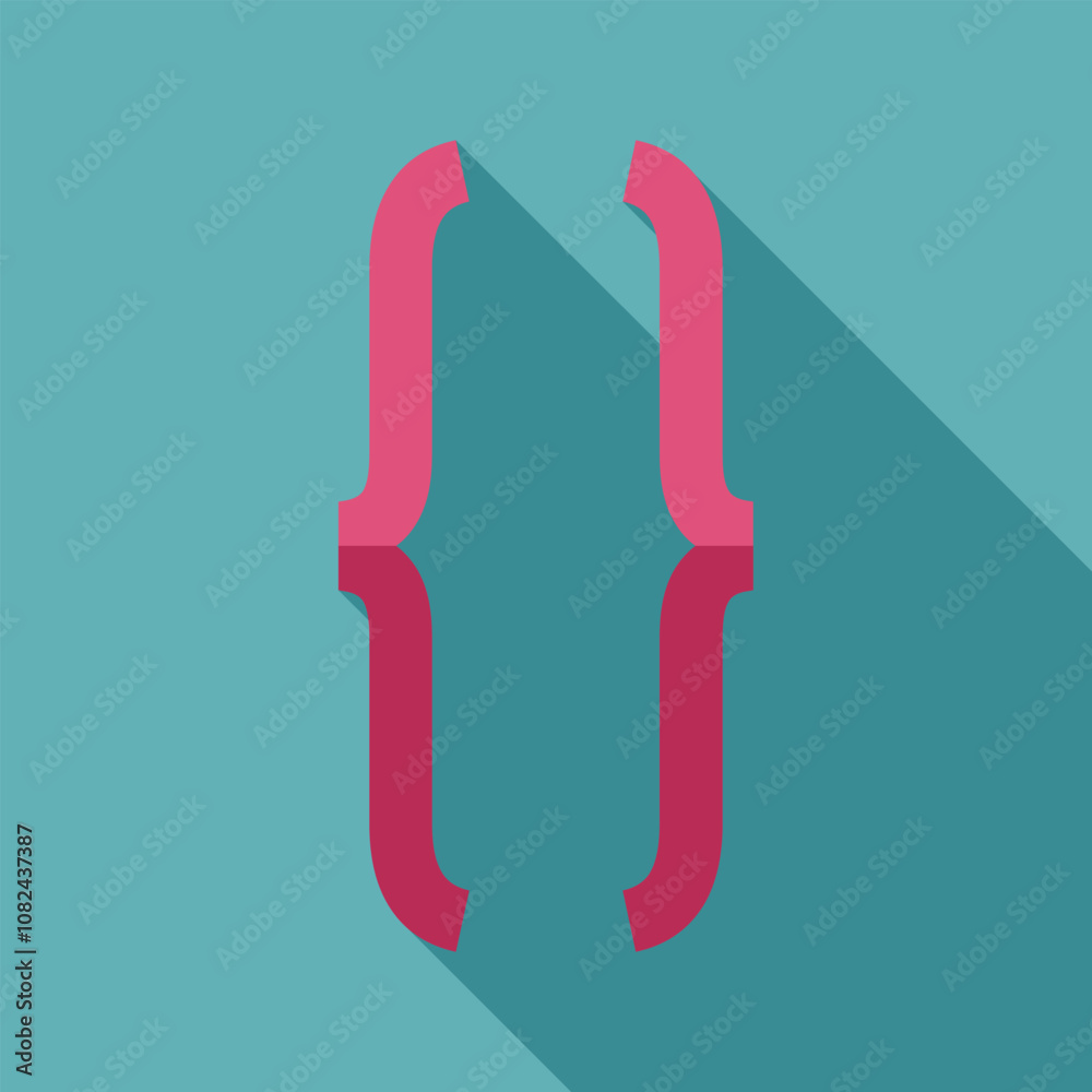 Poster pink curly brackets symbol on a turquoise background representing programming, coding, and software 