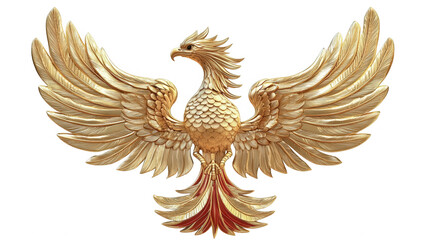 Obraz premium Golden Phoenix in Red and Gold Theme for Chinese New Year Festival, Isolated on White, PNG File, Transparent Background