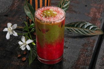 Cold Matcha tea with strawberry