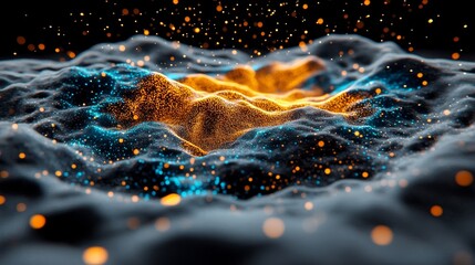 Abstract Blue and Orange Glowing Particle Wave Background