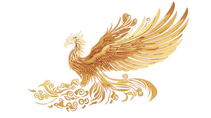 Obraz premium Golden Phoenix in Red and Gold Theme for Chinese New Year Festival, Isolated on White, PNG File, Transparent Background