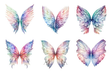 Fototapeta premium Fairy Wings Watercolor Collection Bundle Set Isolated on a Transparent Background