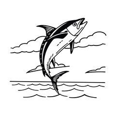 tuna fish vector design, labeled line and fill art silhouette illustration.