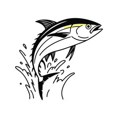 tuna fish vector design, labeled line and fill art silhouette illustration.