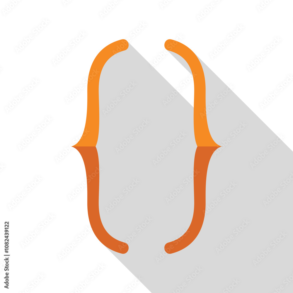 Poster orange curly brackets represent coding, programming, and software development, with a long shadow ef