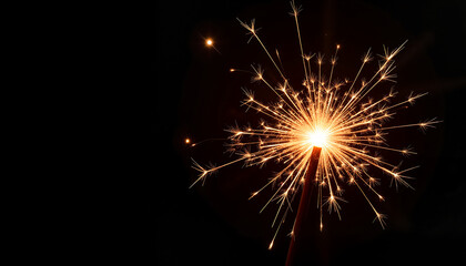 Bright sparkler glowing in darkness creating festive atmosphere for celebration, Independence Day celebration