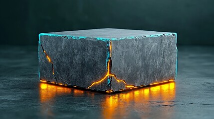 Glowing Cracked Stone Cube Abstract Background 3D Render