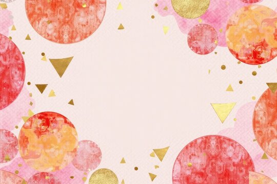 Watercolor circles and gold triangles on pastel background