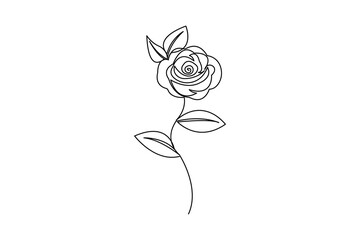 Rose flower continuous one line drawing with valentines day vector design 