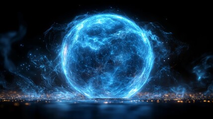 Glowing Digital Sphere in Deep Space. Generative AI