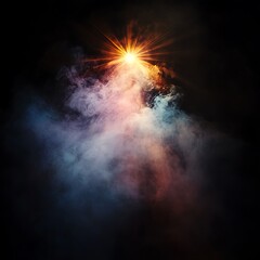 Obraz premium A bright light shines through swirling smoke.