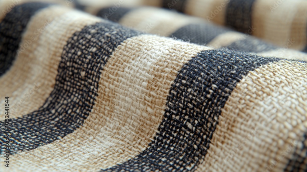 Poster the fabric displays alternating black and beige stripes, showcasing its unique texture and intricate