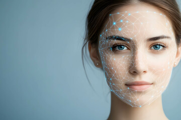 Person’s face scanned by a modern interface, representing innovation in face recognition technology.