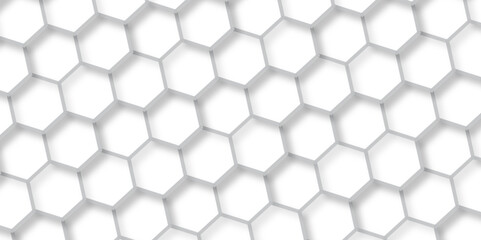 Naklejka premium Abstract background white, gray hexagon with seamless geometric pattern texture design. futuristic geometry pattern honeycomb mosaic texture design. hexagon grid minimalist mesh cell texture design.